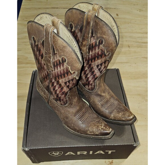 Ariat Gemma SOUTHWESTERN Boots Womens 7B Brown Distressed Western Aztec Cowgirl - Picture 2 of 13